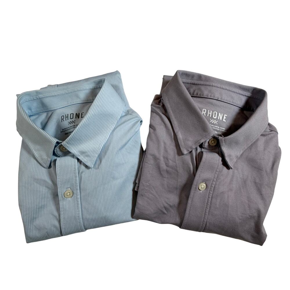 Two Rhone Commuter Performance Stretch Long Sleeve Slim Shirts Blue Purple Sz M